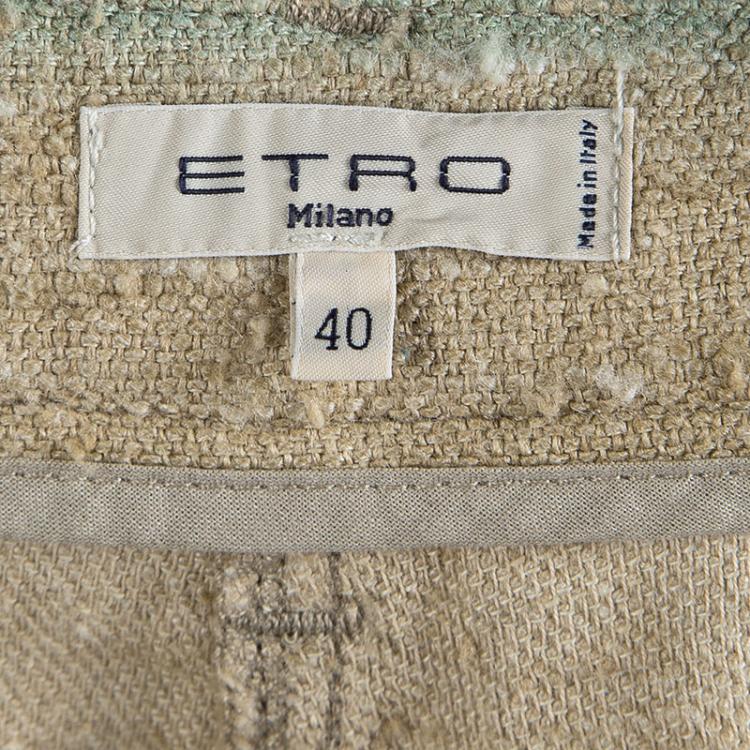 Pre Owned Etro Beige Aztec Printed Textured Fringed Bottom Trousers S