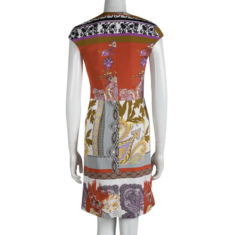 Pre Owned Etro Multicolor Printed Cap Sleeve Sheath Dress S