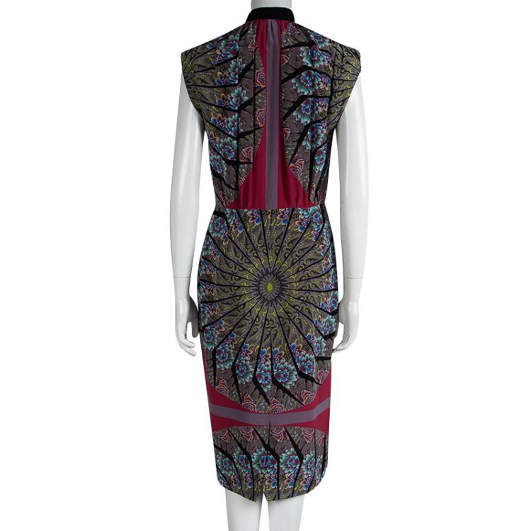 Pre Owned Etro Multicolor Printed Silk Cap Sleeve Sheath Dress M