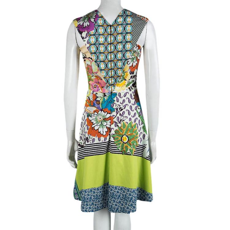 Pre Owned Etro Multicolor Printed Cotton V-Neck Sleeveless Dress S