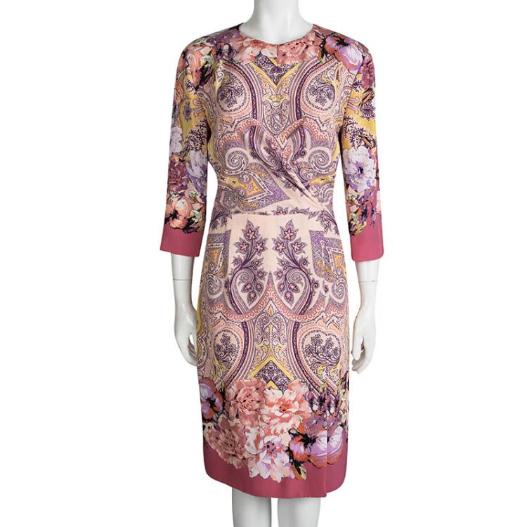 Etro Multicolor Printed Silk Draped Front Faux Wrap Dress L