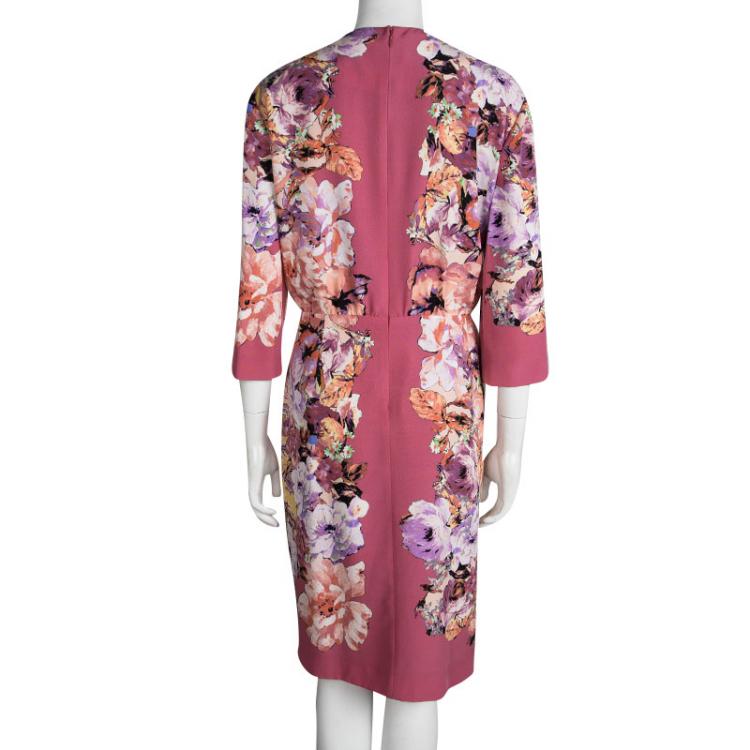 Pre Owned Etro Multicolor Printed Silk Draped Front Faux Wrap Dress L