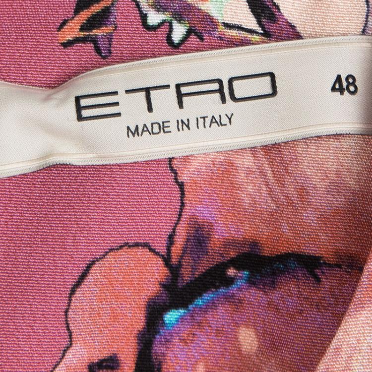 Pre Owned Etro Multicolor Printed Silk Draped Front Faux Wrap Dress L