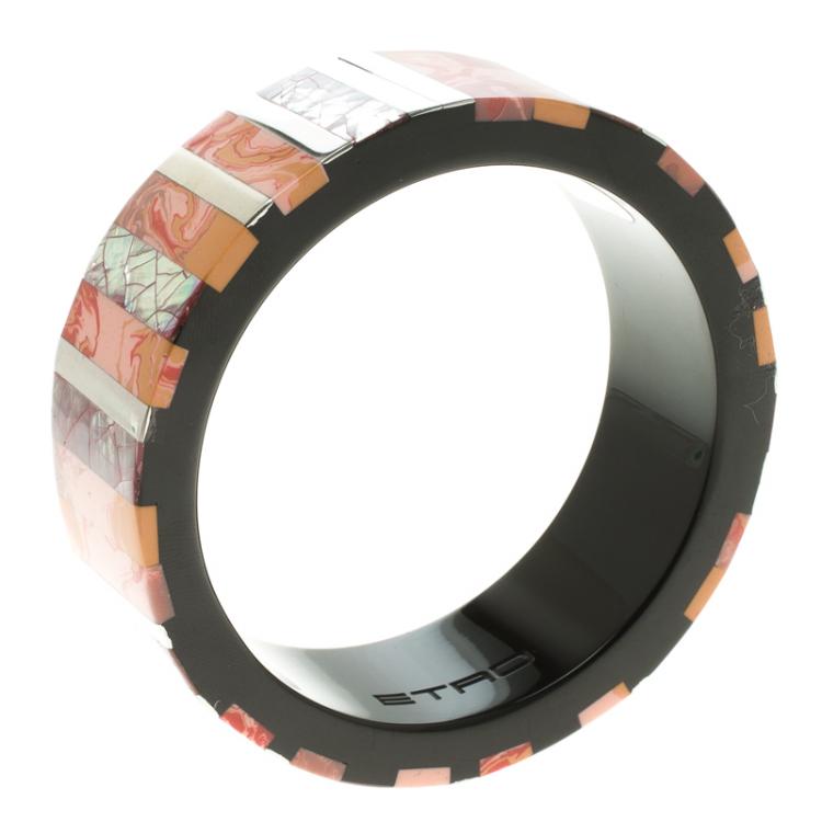 Pre Owned Etro Multicolor Inlay Wide Bangle Bracelet 20cm