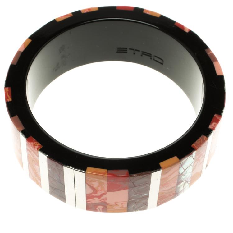 Pre Owned Etro Multicolor Inlay Wide Bangle Bracelet 20cm