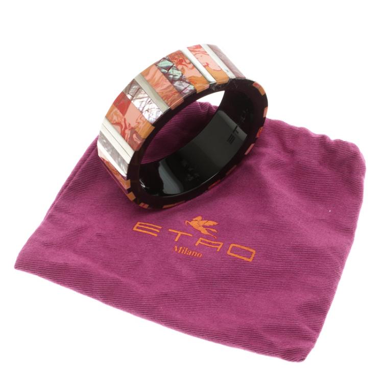 Pre Owned Etro Multicolor Inlay Wide Bangle Bracelet 20cm
