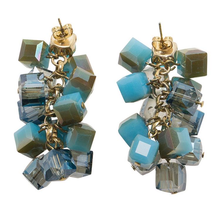 Pre Owned Etro Blue Crystal Cubes Gold Tone Dangle Earrings