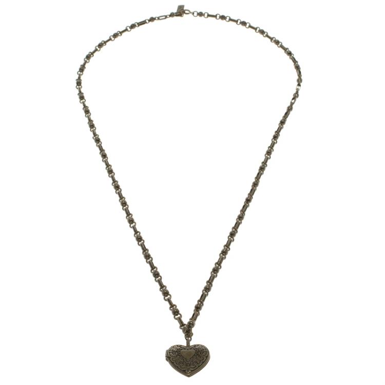 Pre Owned Etro Heart Locket Brass Necklace