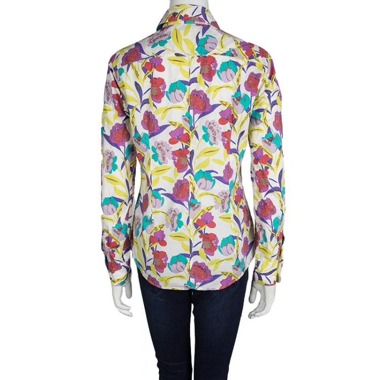 Pre Owned Etro Multicolor Floral Printed Long Sleeve Button Front Shirt L