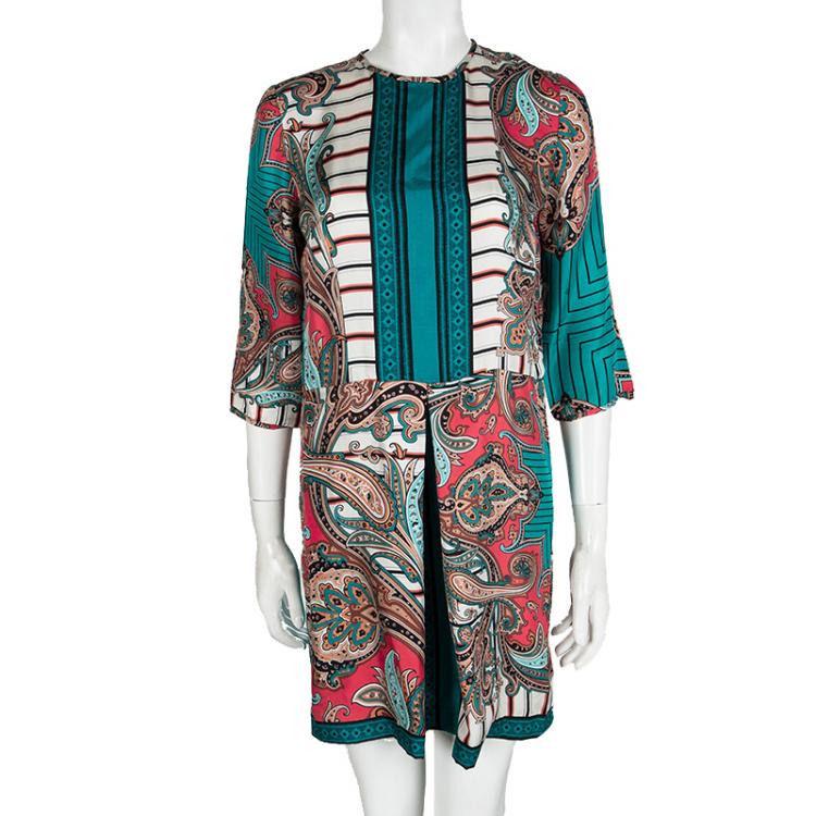 Pre Owned Etro Multicolor Printed Silk Long Sleeve Dress S