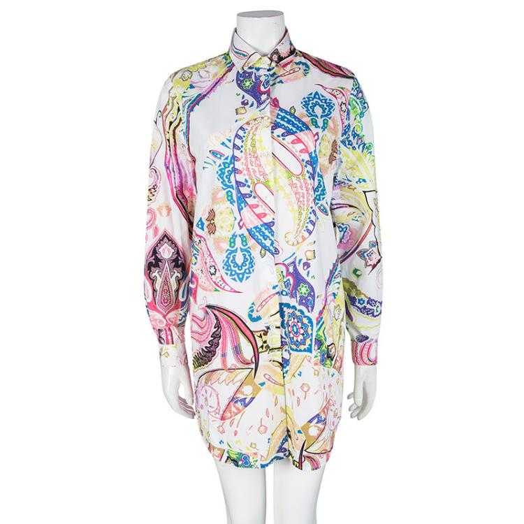 Pre Owned Etro Multicolor Paisley Printed Cotton Long Sleeve Shirt Dress M