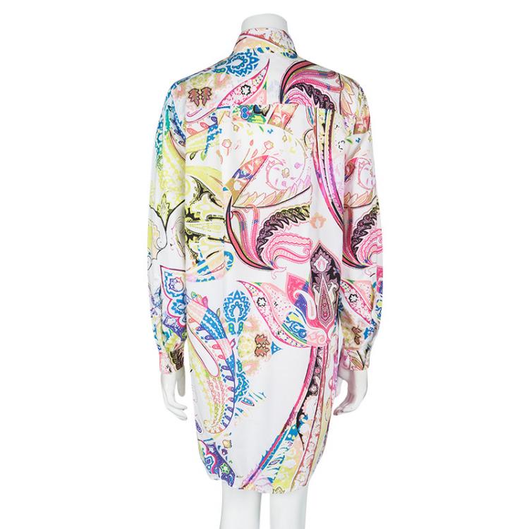 Pre Owned Etro Multicolor Paisley Printed Cotton Long Sleeve Shirt Dress M