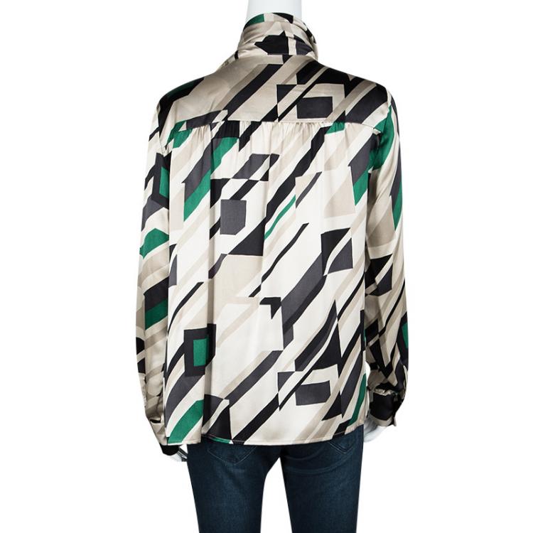 Pre Owned Etro Multicolor Printed Silk Wrapped Neck Detail Long Sleeve Blouse M