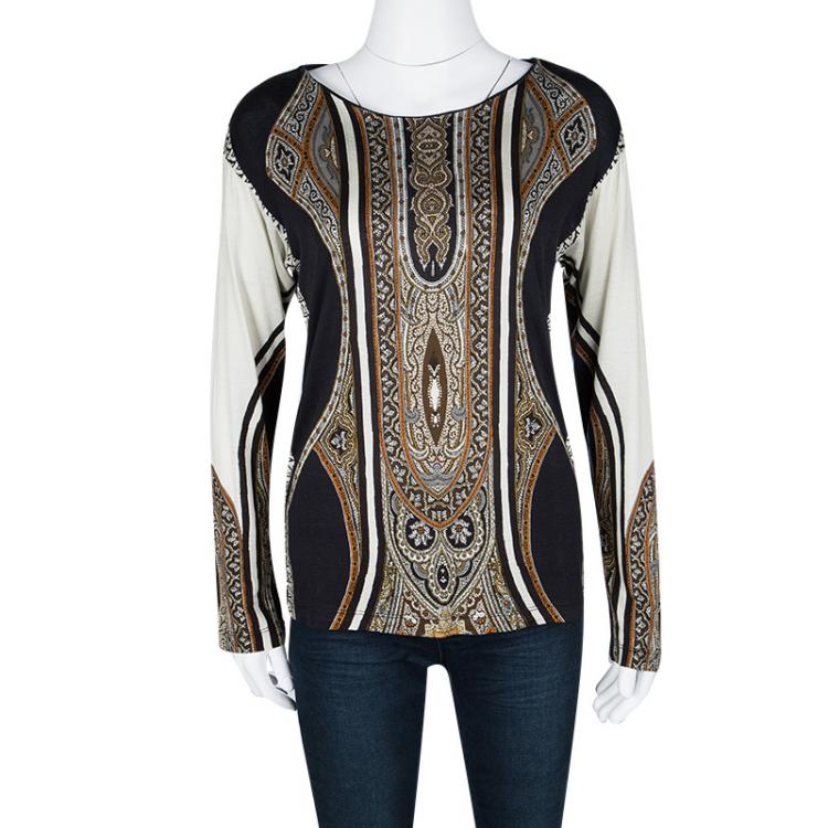 Pre Owned Etro Multicolor Ethnic Print Jersey Long Sleeve Top M