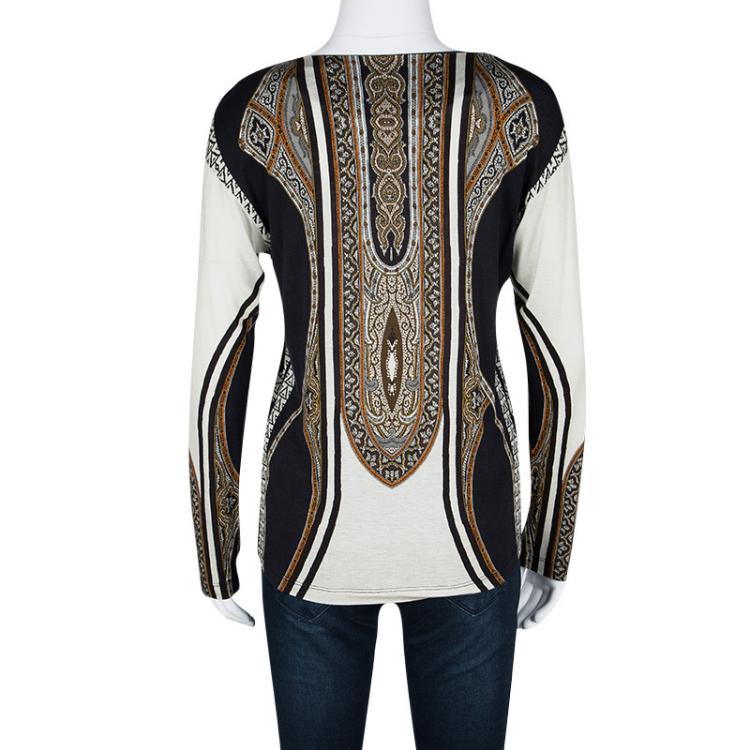 Pre Owned Etro Multicolor Ethnic Print Jersey Long Sleeve Top M