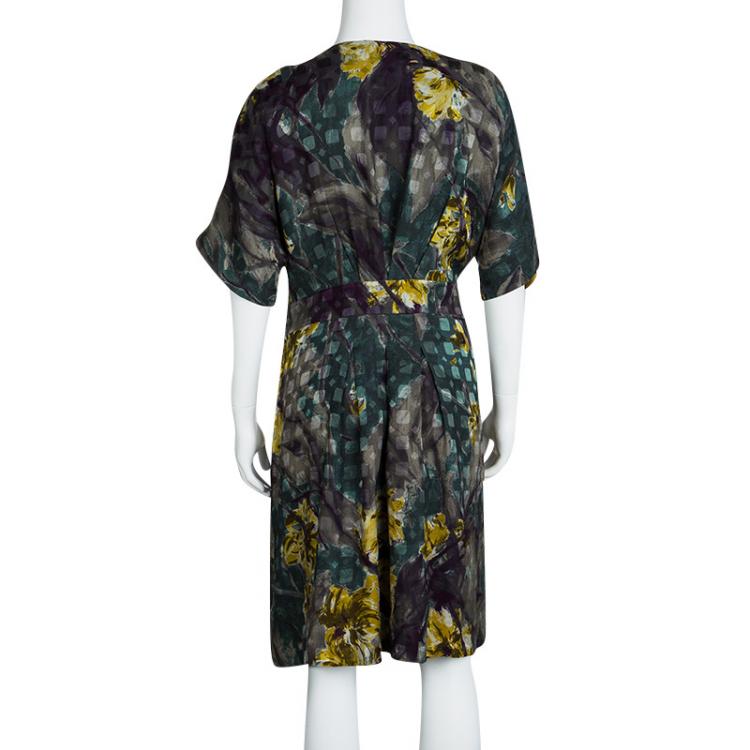 Pre Owned Etro Multicolour Print Embellished Waist Detail Short Sleeve Dress L