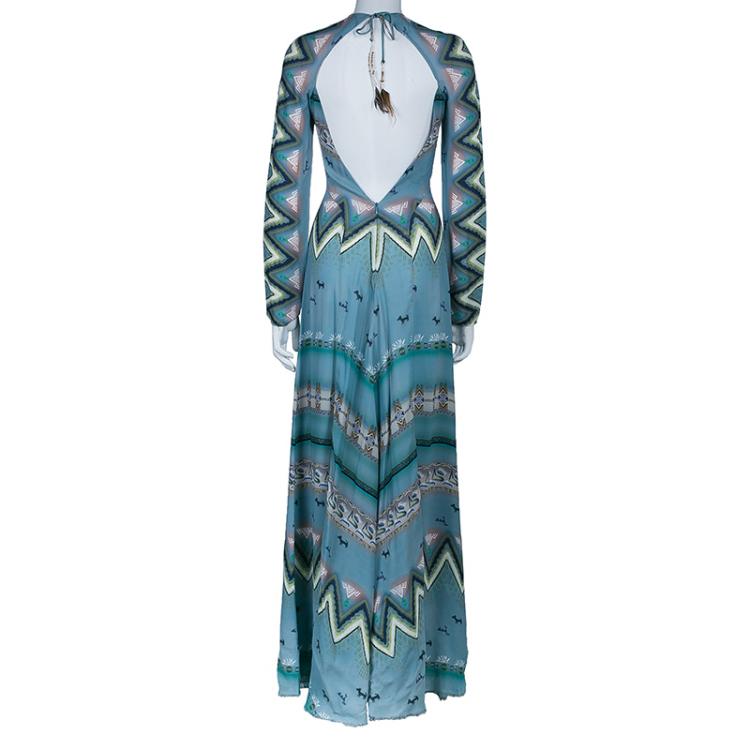 Pre Owned Etro Blue Printed Long Sleeve Maxi Dress S