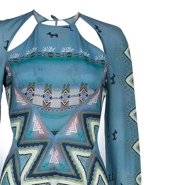 Pre Owned Etro Blue Printed Long Sleeve Maxi Dress S