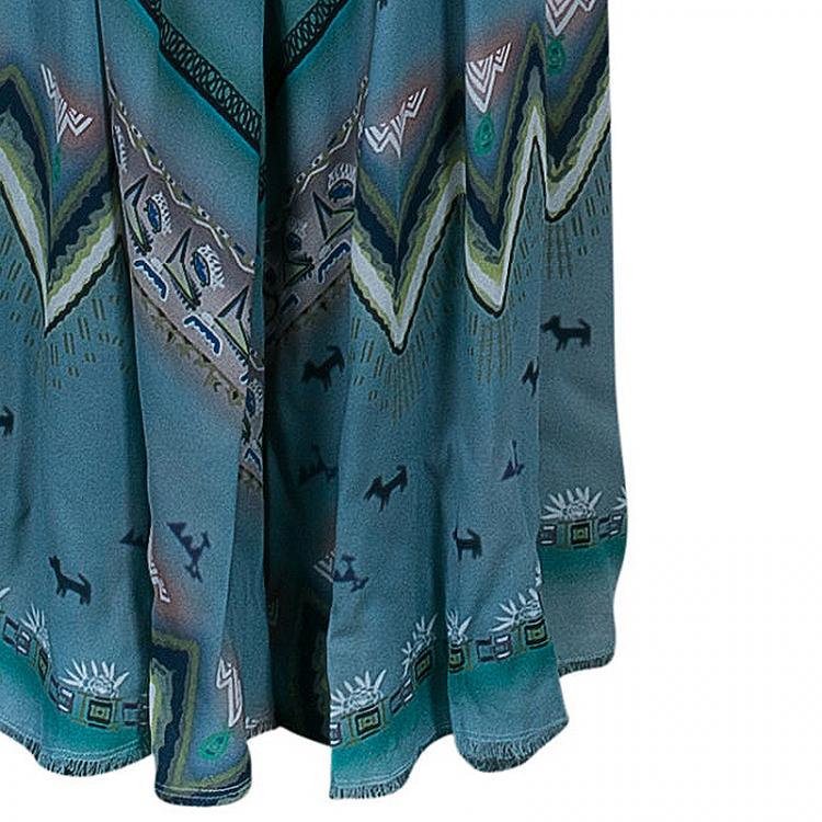 Pre Owned Etro Blue Printed Long Sleeve Maxi Dress S