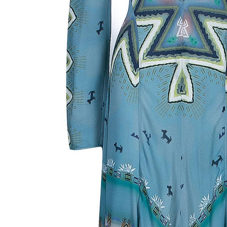 Pre Owned Etro Blue Printed Long Sleeve Maxi Dress S