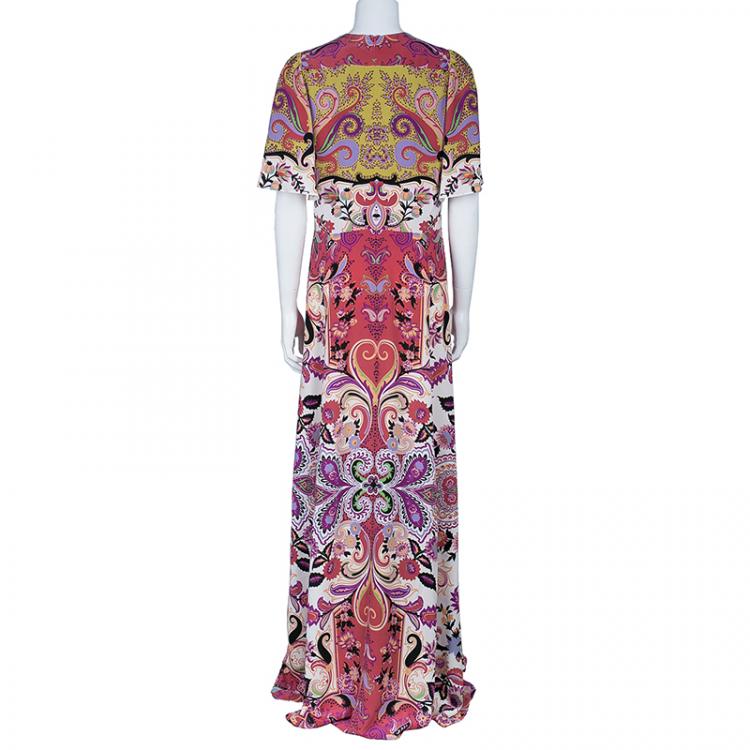 Pre Owned Etro Multicolor Printed Short Sleeve Maxi Dress L