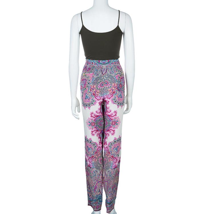 Pre Owned Etro Pink Multicolor Silk Trousers L
