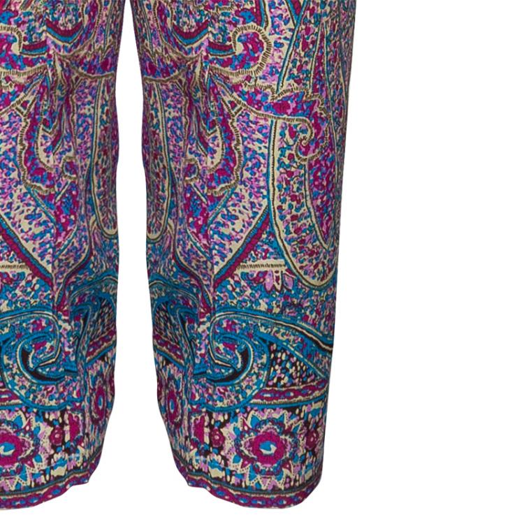 Pre Owned Etro Pink Multicolor Silk Trousers L