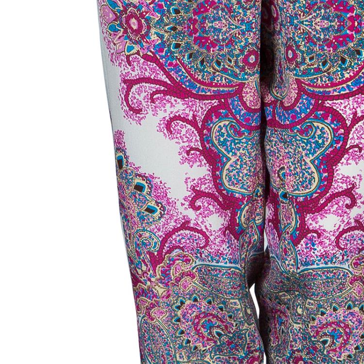 Pre Owned Etro Pink Multicolor Silk Trousers L
