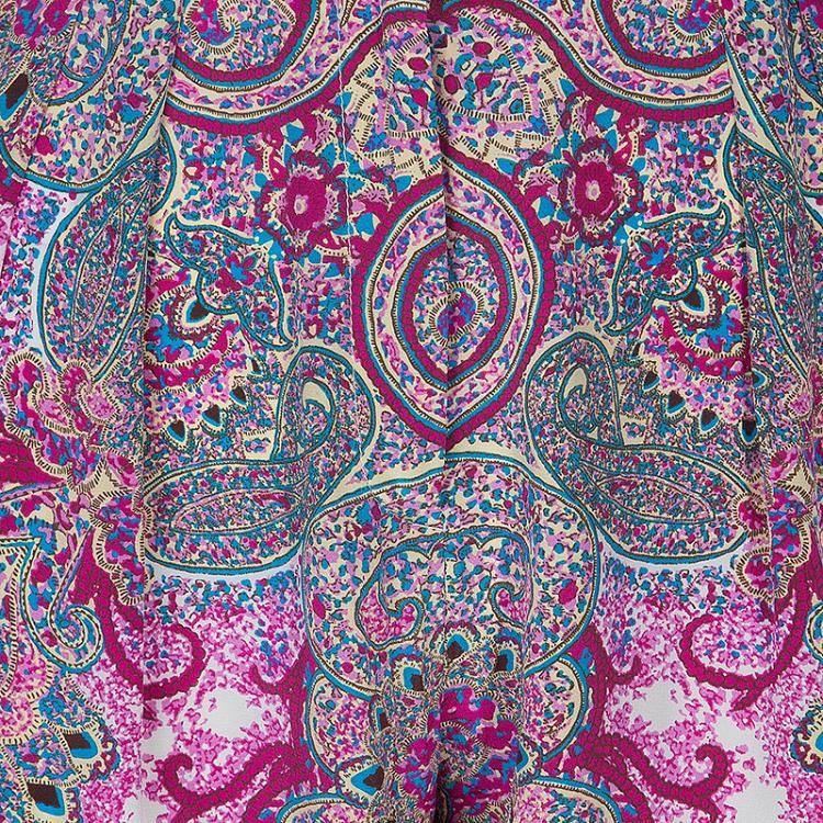 Pre Owned Etro Pink Multicolor Silk Trousers L