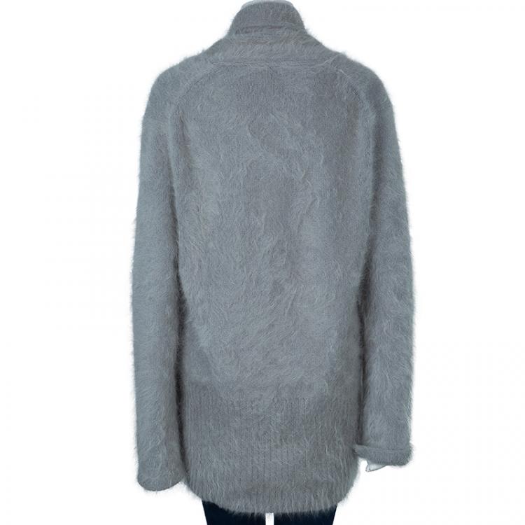 Pre Owned Etro Grey Angora Buttoned Cardigan M
