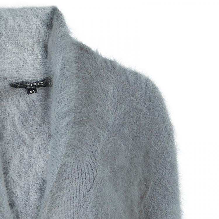 Pre Owned Etro Grey Angora Buttoned Cardigan M