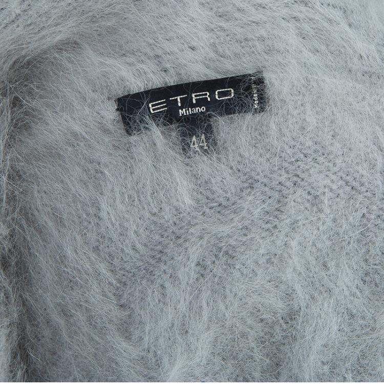 Pre Owned Etro Grey Angora Buttoned Cardigan M