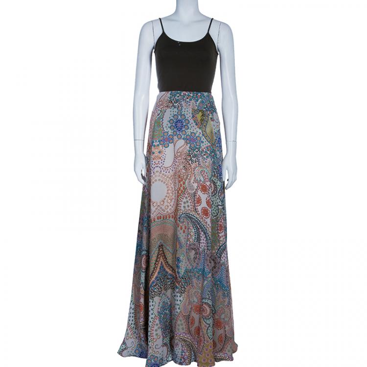 Pre Owned Etro Print Silk Maxi Skirt L