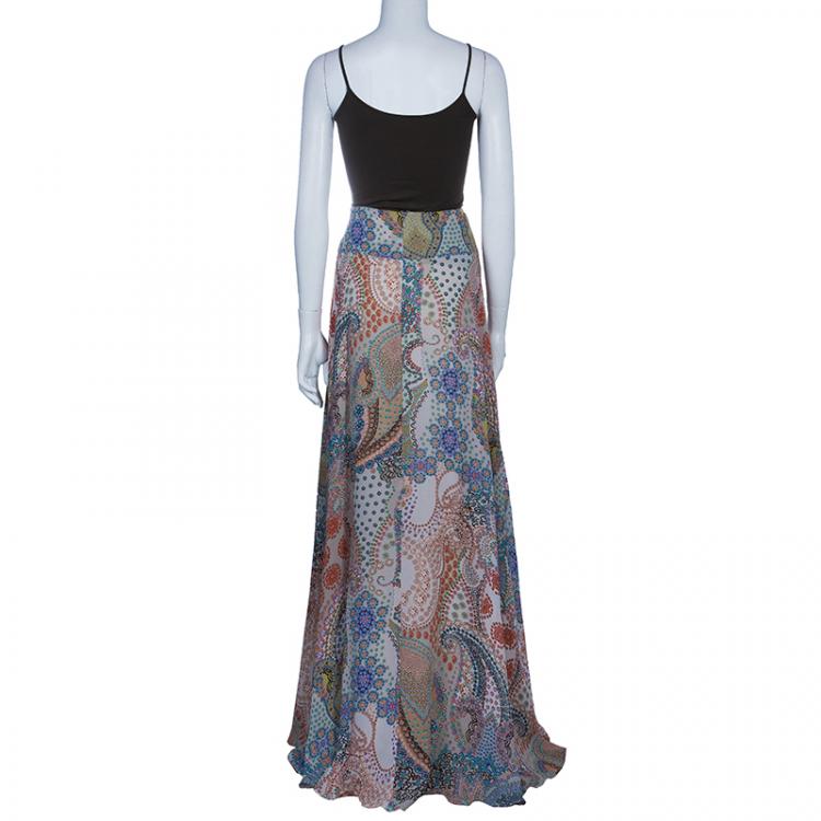 Pre Owned Etro Print Silk Maxi Skirt L