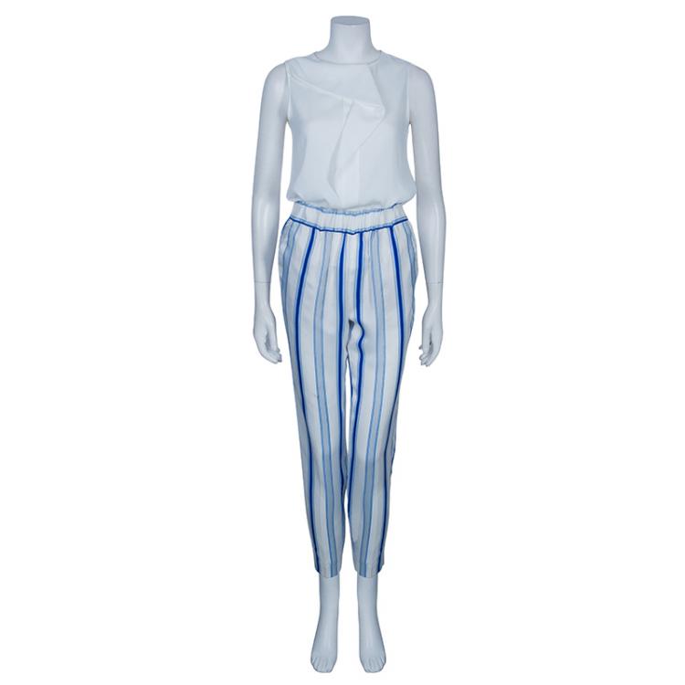 Pre Owned Etro Blue and White Striped Trousers S