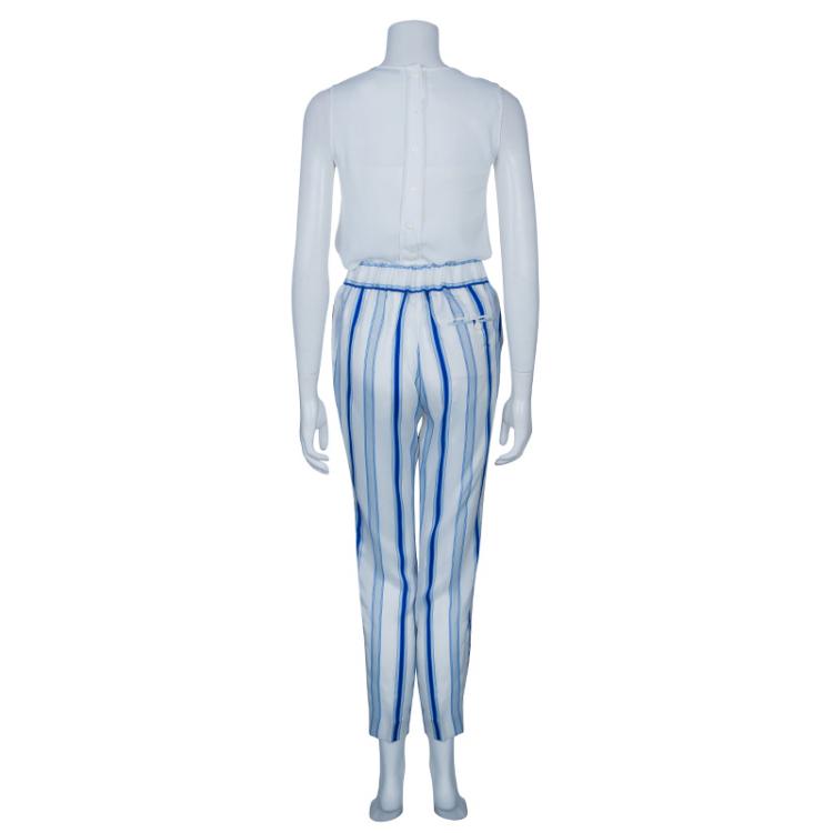 Pre Owned Etro Blue and White Striped Trousers S