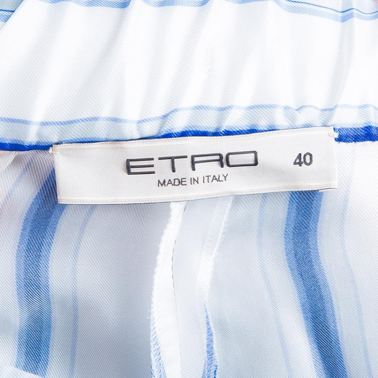 Pre Owned Etro Blue and White Striped Trousers S