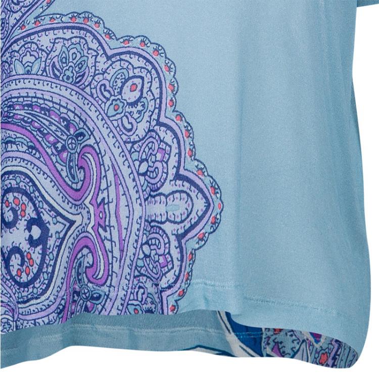 Pre Owned Etro Blue Multicolor Print Short Sleeve Sweater S