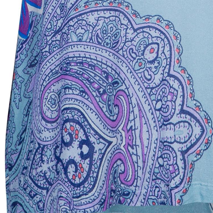 Pre Owned Etro Blue Multicolor Print Short Sleeve Sweater S