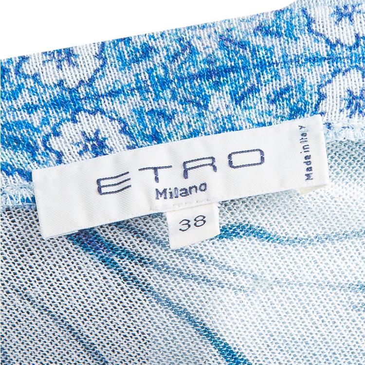 Pre Owned Etro Blue Multicolor Print Short Sleeve Sweater S