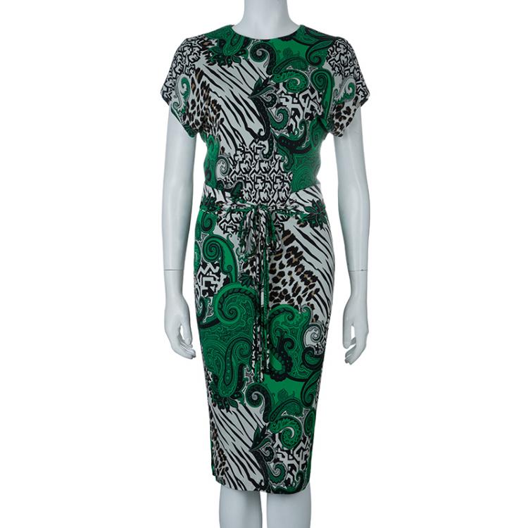 Pre Owned Etro Green Multicolor Print Dress S