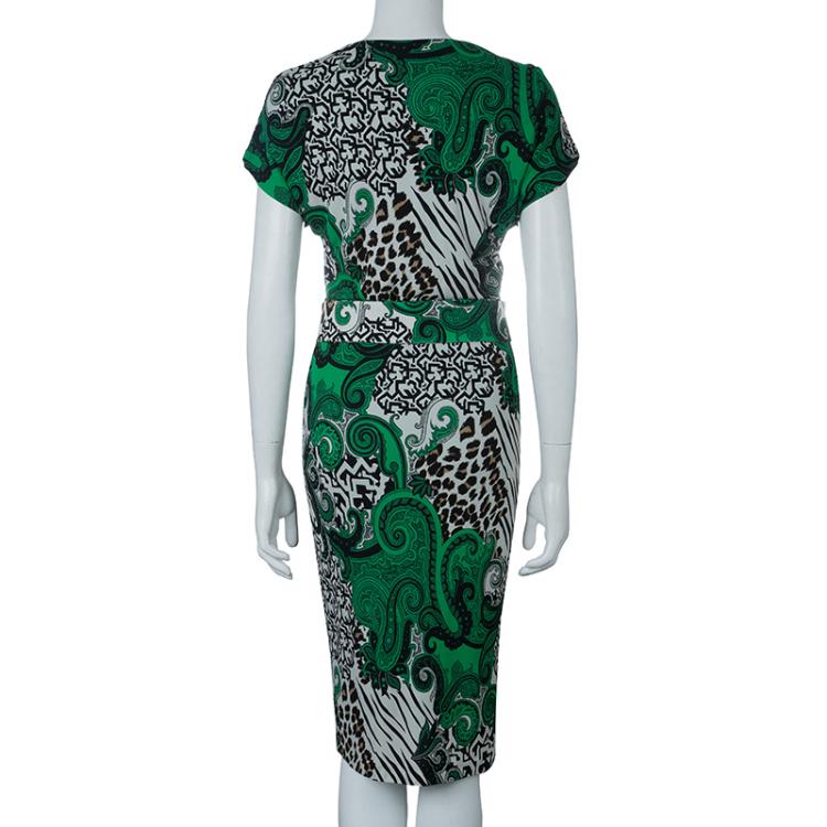Pre Owned Etro Green Multicolor Print Dress S