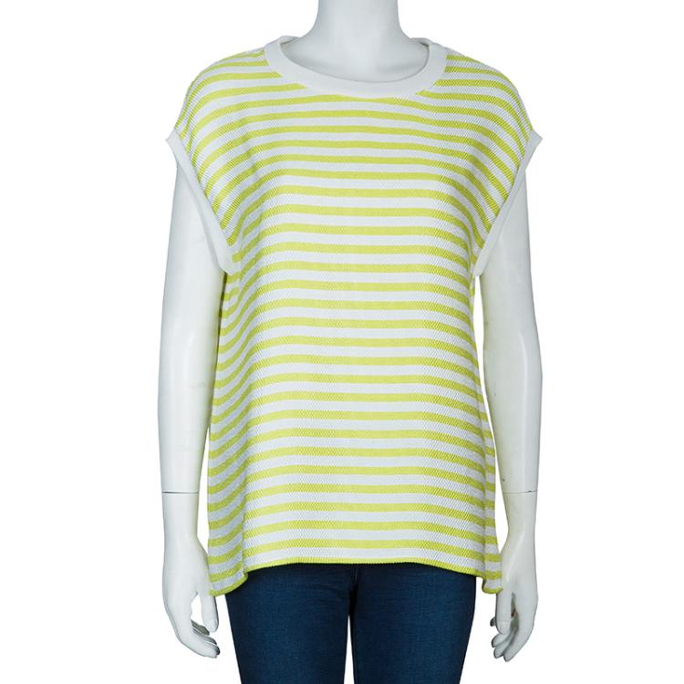 Pre Owned Etro Green Striped Short Sleeve Top L