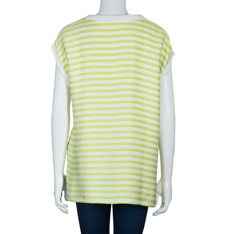 Pre Owned Etro Green Striped Short Sleeve Top L