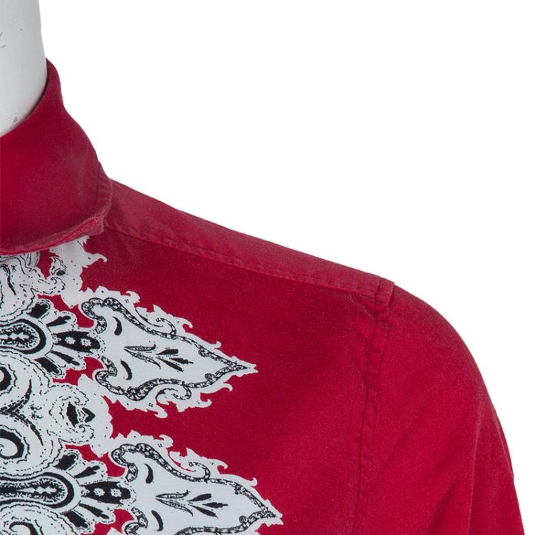 Pre Owned Etro Red Printed Long Sleeve Buttondown Cotton Shirt  S