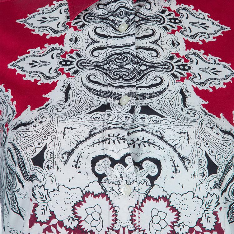 Pre Owned Etro Red Printed Long Sleeve Buttondown Cotton Shirt  S