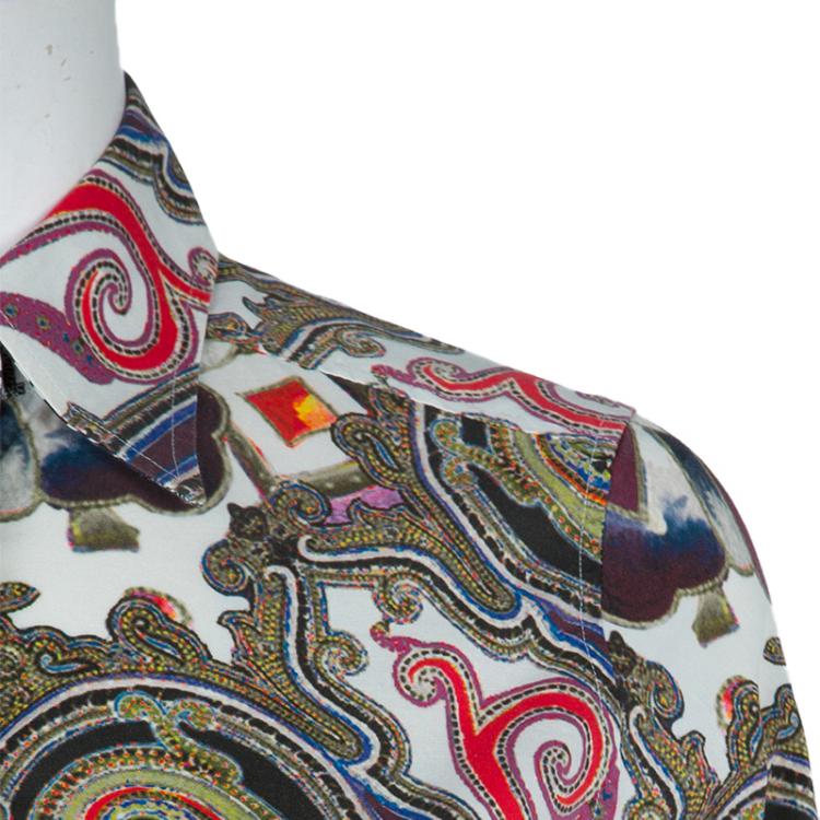 Pre Owned Etro Off-White Printed Long Sleeve Buttondown Cotton Shirt S