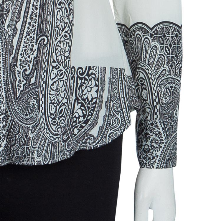 Pre Owned Etro Off-White Printed Long Sleeve Buttondown Cotton Shirt S