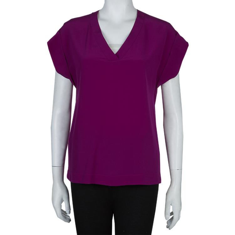Pre Owned Etro Purple Silk Short Sleeve Blouse S