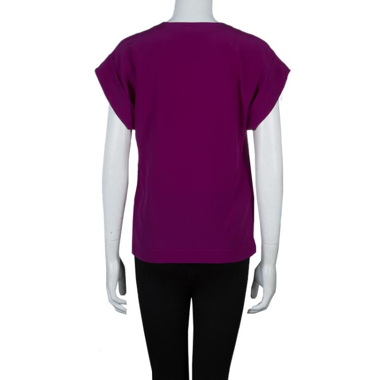 Pre Owned Etro Purple Silk Short Sleeve Blouse S